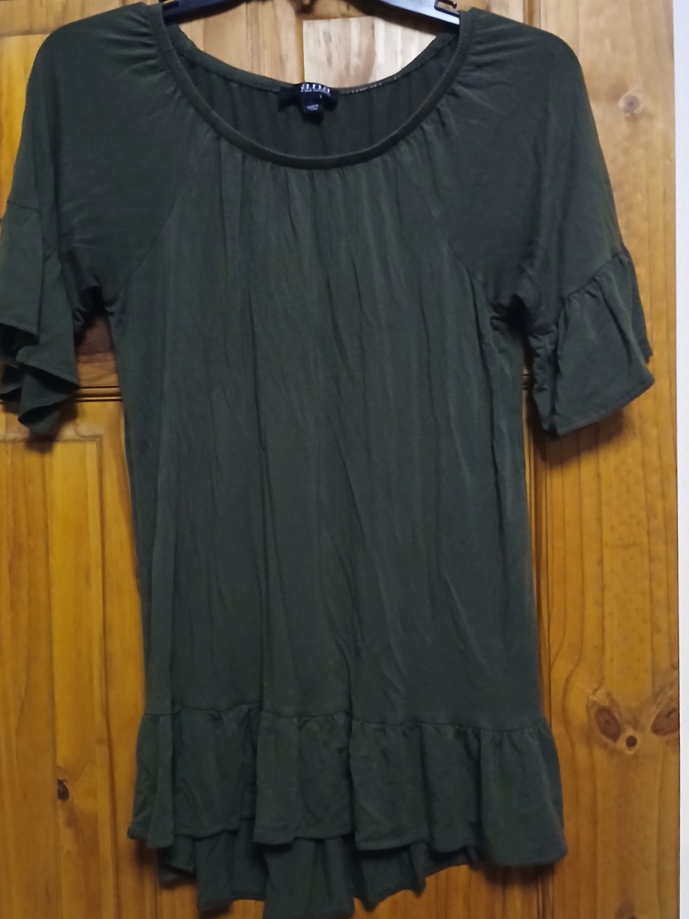 a.n.a Olive Green Ruffle Hem Short Sleeve Top